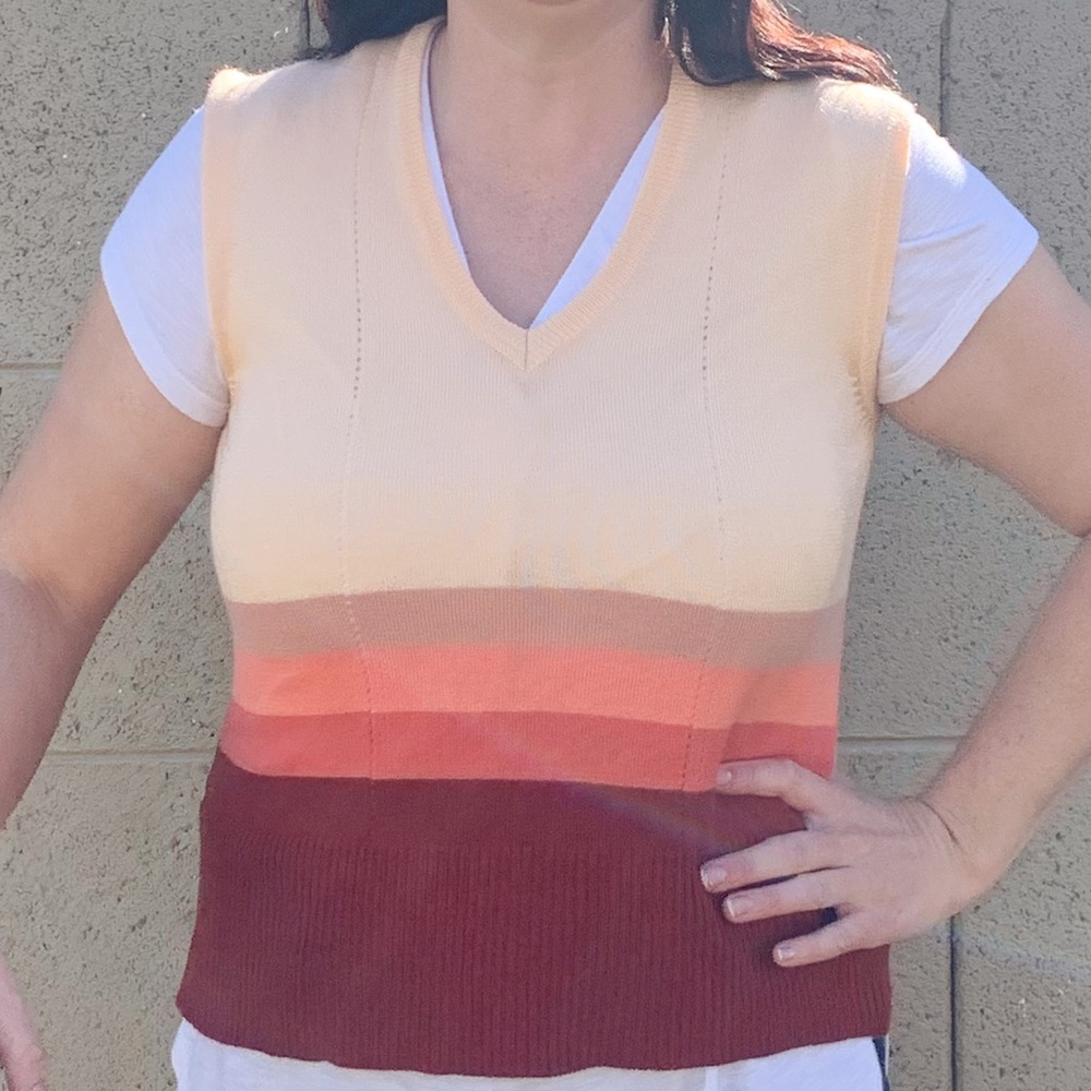 Vintage 70s Colorful Striped V-neck Sweater Vest